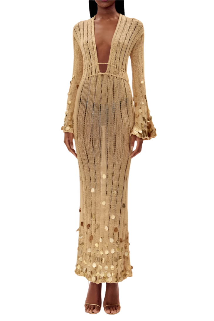 Agnès – Robe Maxi Tricotée Dorée pour Femme