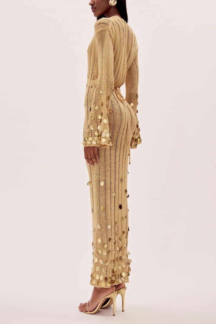 Agnès – Robe Maxi Tricotée Dorée pour Femme