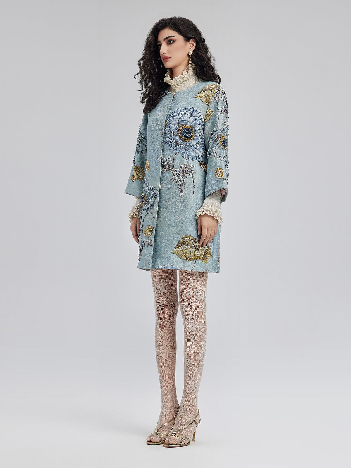 Aurélie – Veste Femme Brodée à Fleurs en Perles 3D
