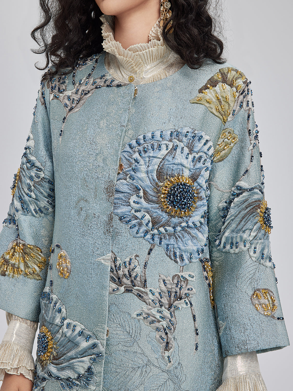 Aurélie – Veste Femme Brodée à Fleurs en Perles 3D