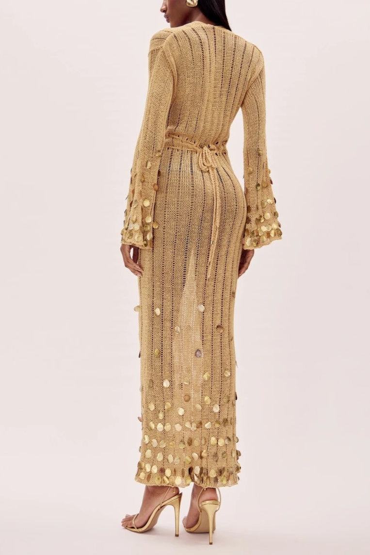 Agnès – Robe Maxi Tricotée Dorée pour Femme