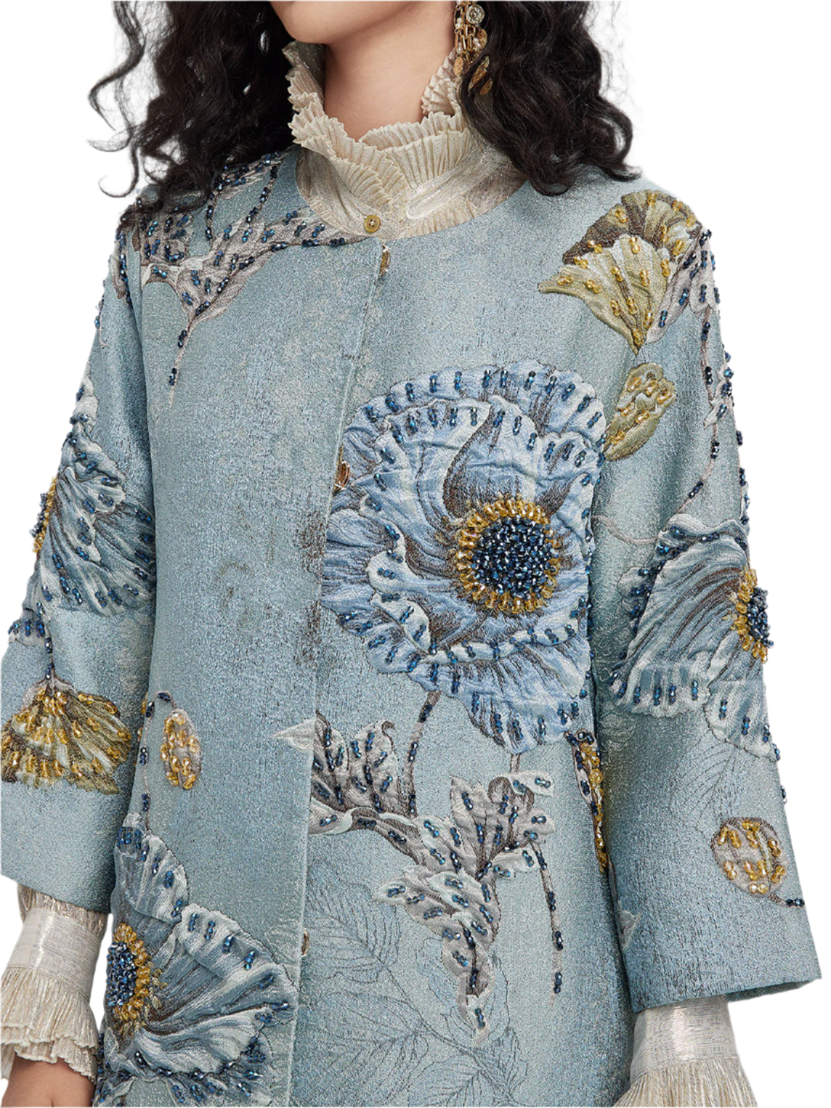 Aurélie – Veste Femme Brodée à Fleurs en Perles 3D